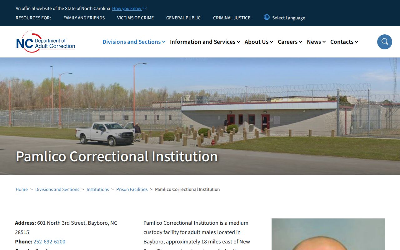 Pamlico Correctional Institution state prison release record source
