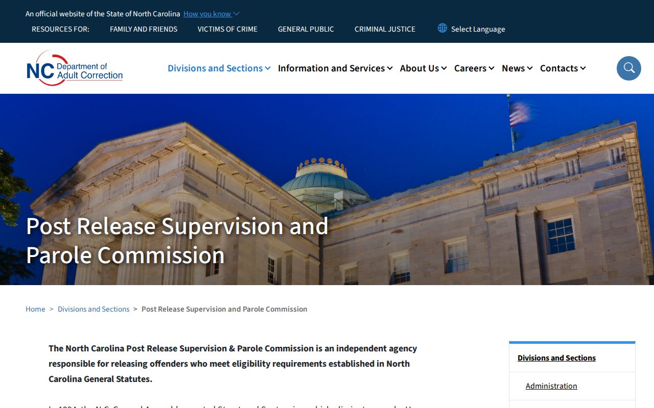 Pamlico County parole and probation Commission contact page