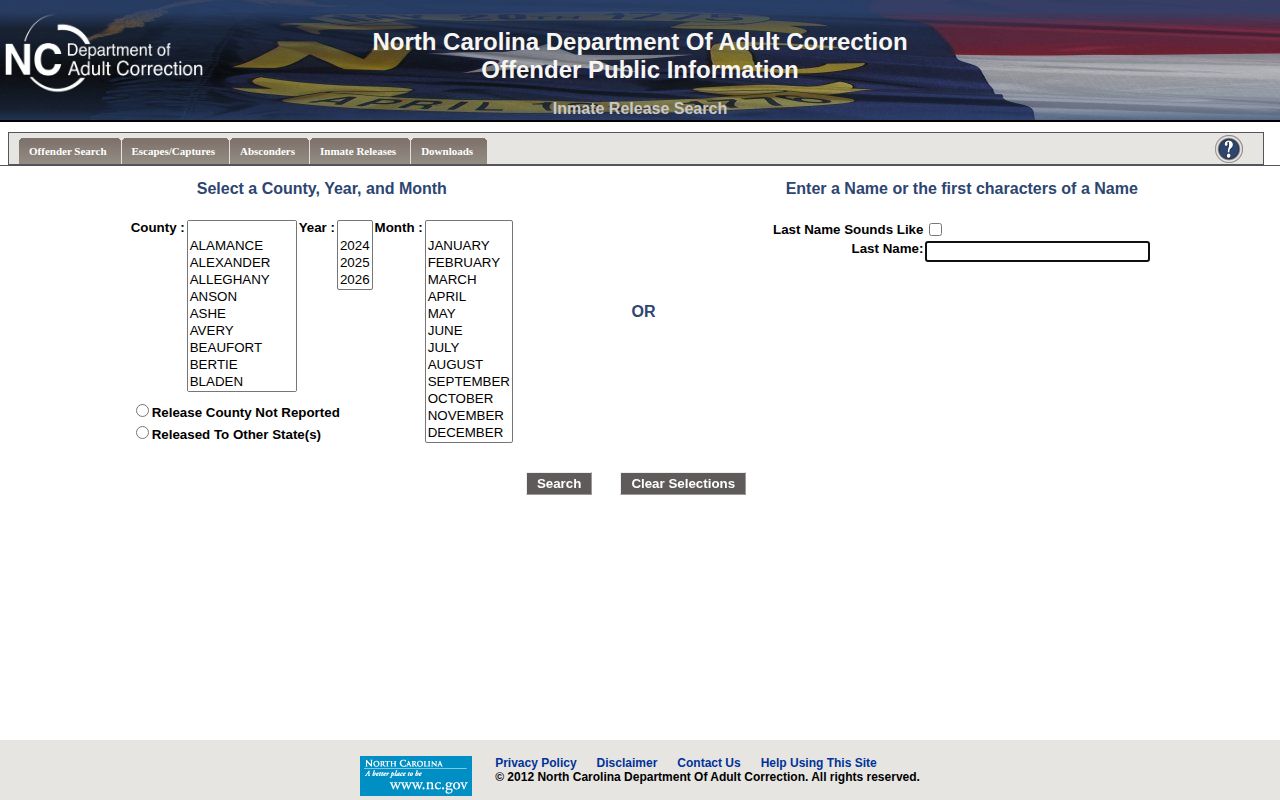 NC DAC state release search alternative for Pamlico County records