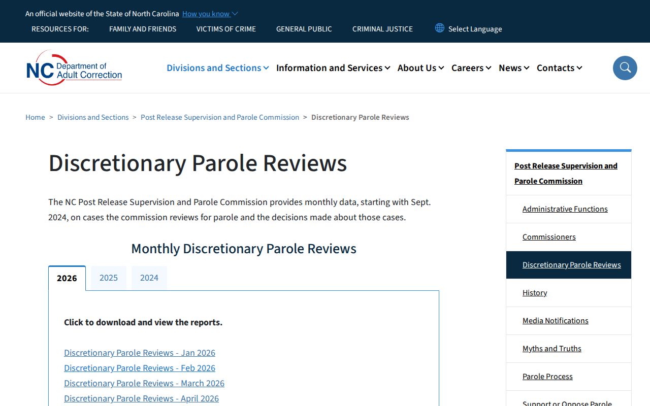 Pamlico County parole review monthly results source