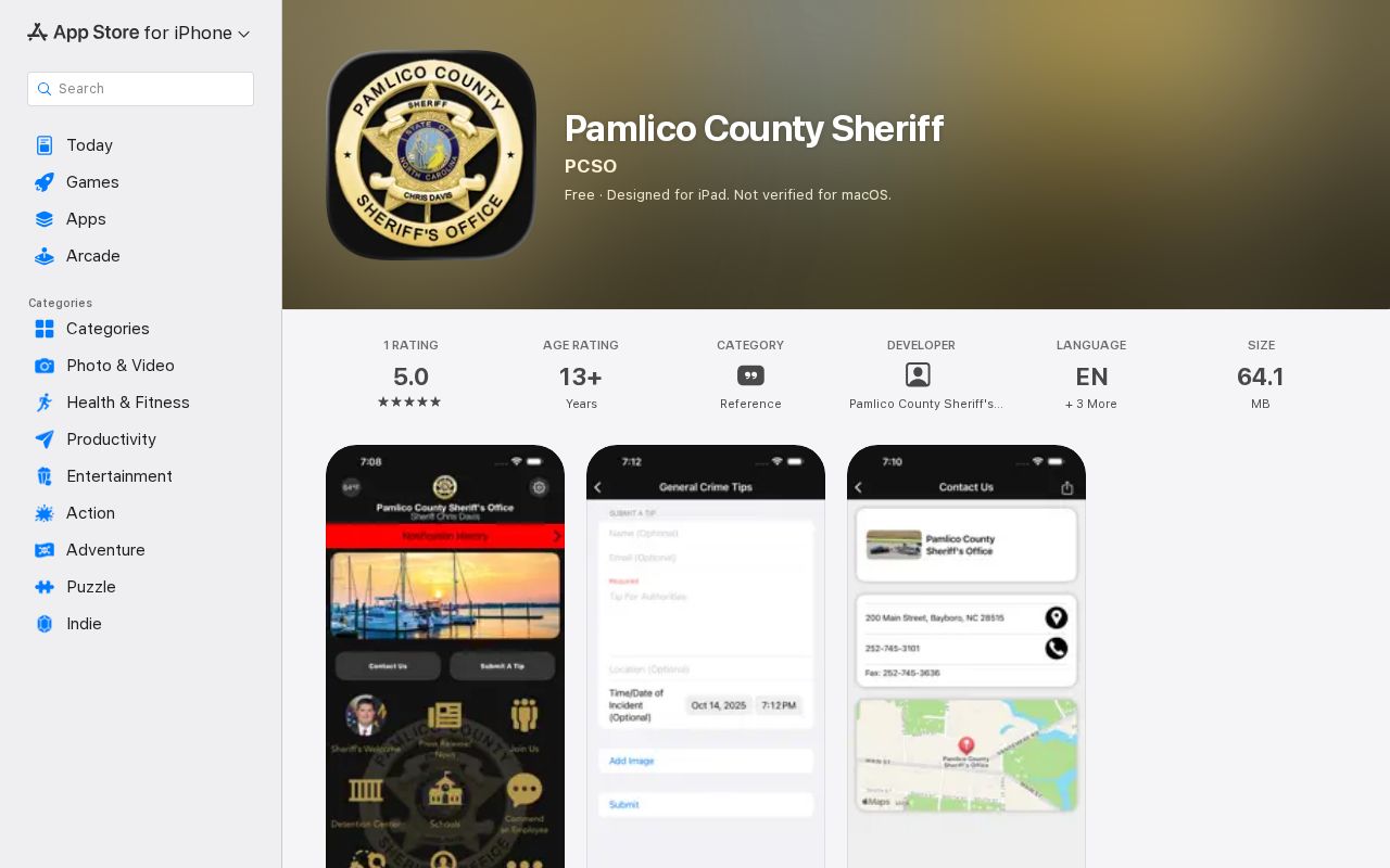 Pamlico County release mugshot verification through the official Sheriff app listing